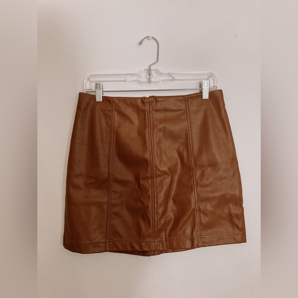Tinseltown - Rusted Brown Faux Leather Mini Skirt, Large